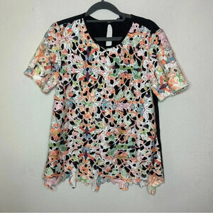 Abbey Glass Floral Cut Out Blouse Size Small